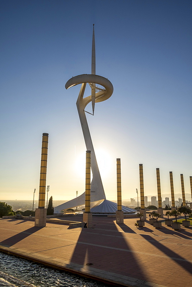 Communications tower, designed by Santiago Calatrava, Montjuic, Barcelona, Catalonia, Spain, Europe