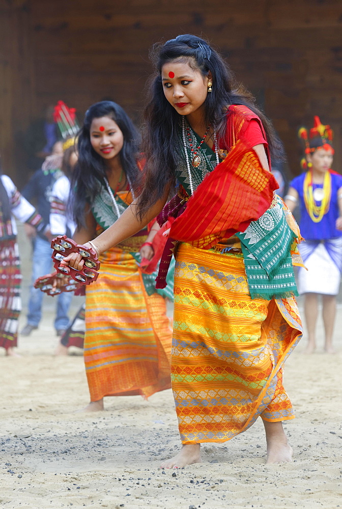 Tribal ritual dance at the Hornbill Festival, Kohima, Nagaland, India, Asia