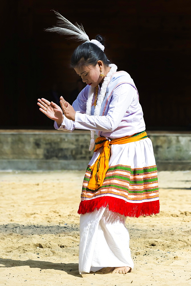 Tribal ritual dance at the Hornbill Festival, Kohima, Nagaland, India, Asia