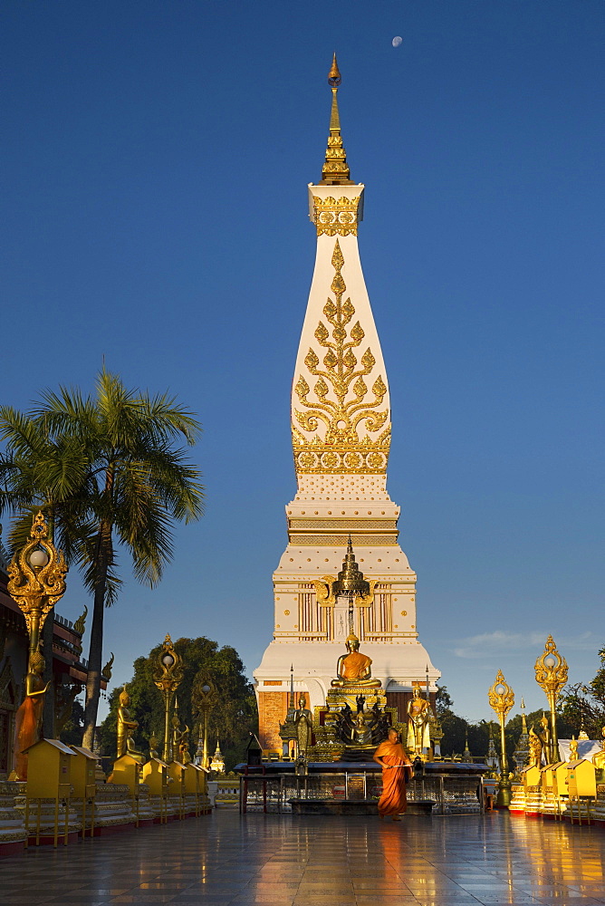 Chedi of Wat Phra That Phanom, blue hour, temple complex in Amphoe That Phanom, Nakhon Phanom Province, Isan, Thailand, Asia