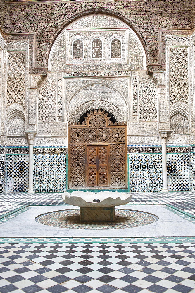 Water basin in Medersa Attarine, historic centre, Medina, Fes, Morocco, Africa