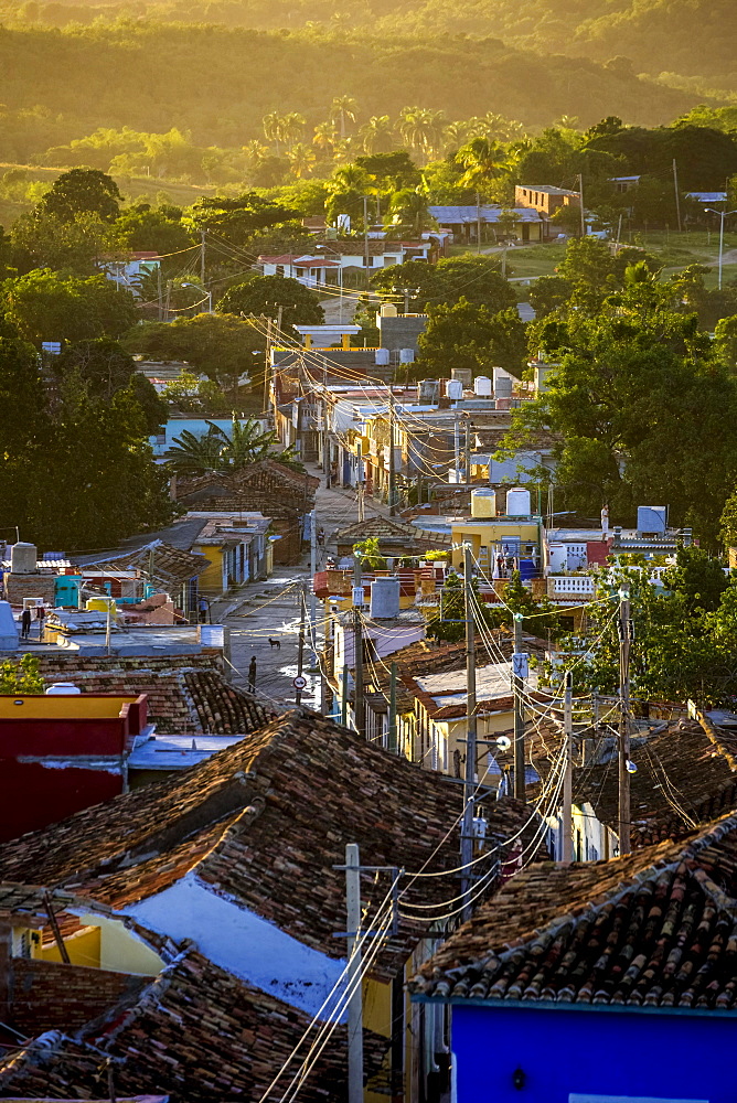 View from the bell tower of the church Convento de San Francisco de Asis onto the city, Trinidad, Cuba, Central America