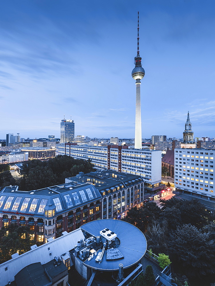 The Berlin Television Tower at Alexanderplatz from above, Berlin, Germany, Europe