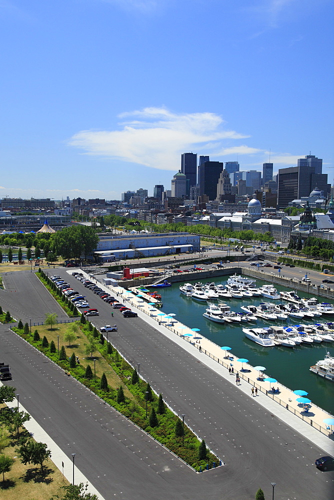 City view from the clock tower, with yacht club and beach, Montreal, Quebec Province, Canada, North America