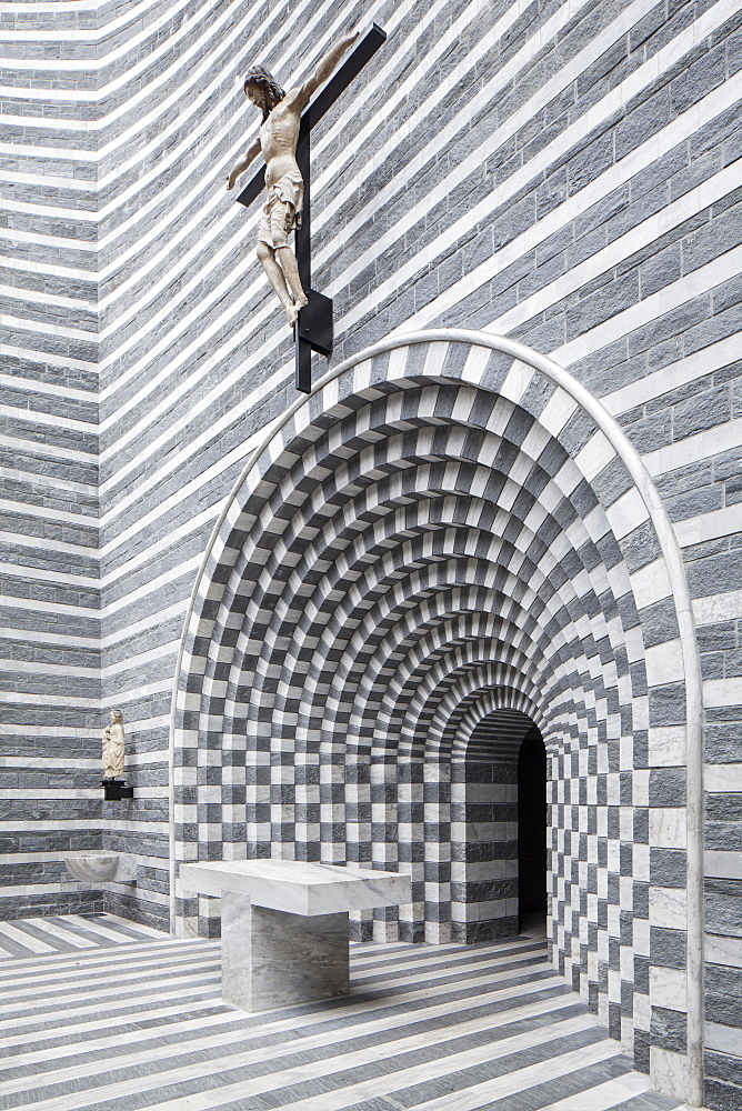 Interior of the Church of San Giovanni Battista, architect Mario Botta, Fusio, Mogno, Lavizzara, Canton of Ticino, Switzerland, Europe