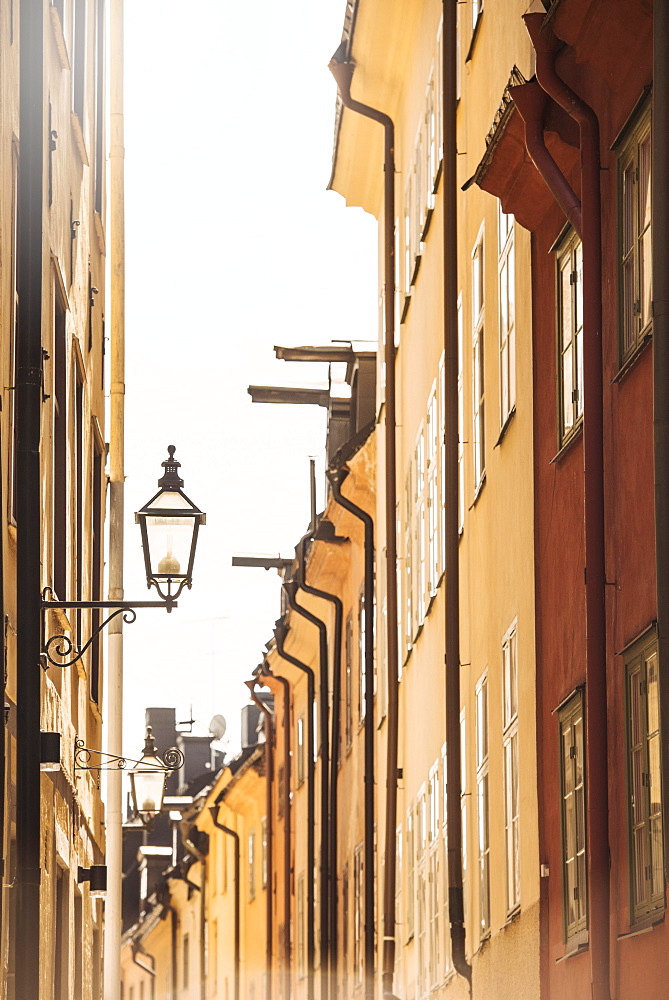 Old buildings in a narrow alley, Stockholm, Stockholm County, Sweden, Europe