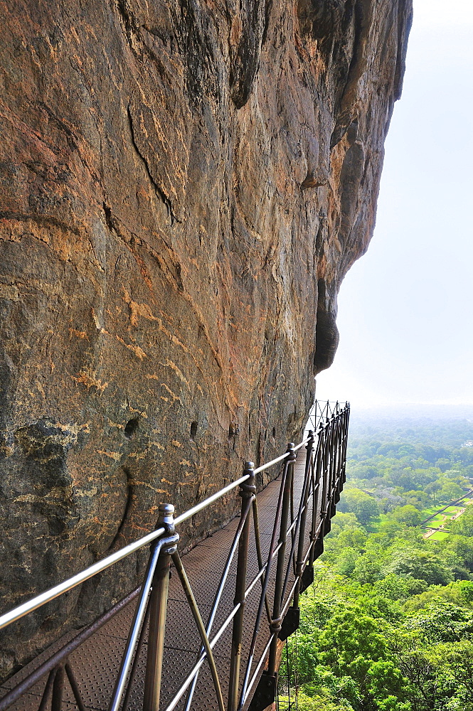 Iron nridge on the steep face of the Lion Rock, Sigiriya, UNESCO World Heritage Site, Sigiriya, Central Province, Sri Lanka, Asia