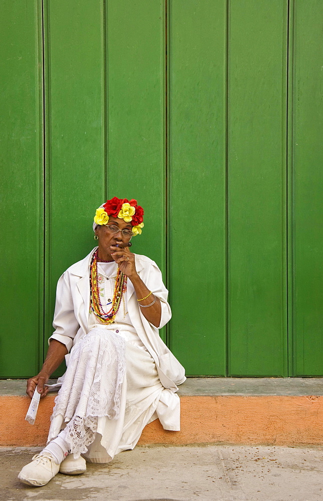 Local woman posing with a cigar, Havana, Cuba, Central America