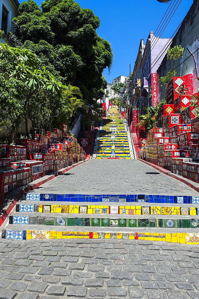 Escadaria Selaron steps in Lapa, Rio de Janeiro, Brazil, South America