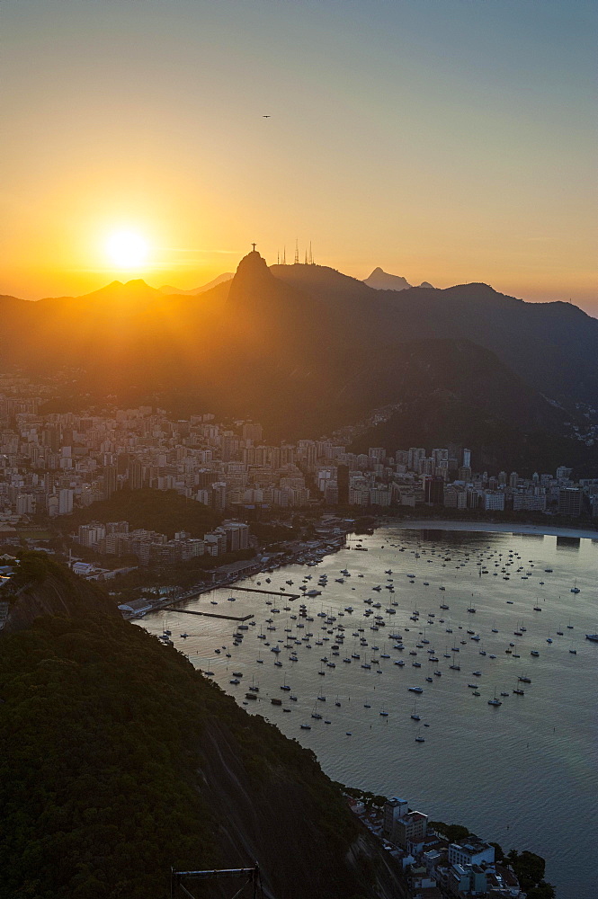 View from the Sugarloaf Mountain or Pao de Acucar at sunset, Rio de Janeiro, Brazil, South America