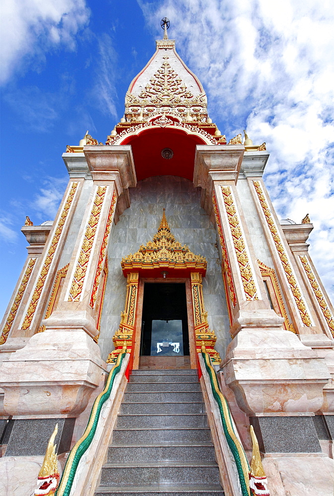 Ornate portal, stairs, Wat Chalong temple, Phuket, Thailand, Asia