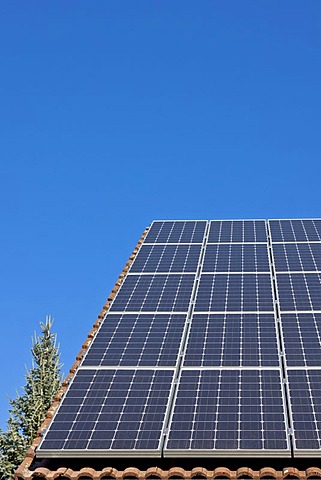 Solar panels on a house roof, photovoltaic