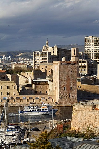 Fort Saint Jean, entrance of the Vieux Port, old port, Marseille, Bouches-du-Rhone, Provence, France, Europe