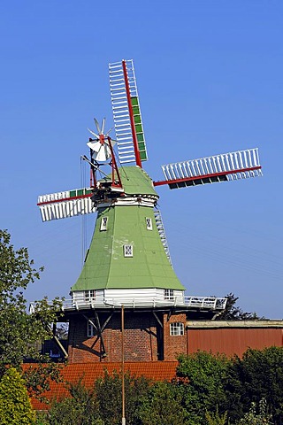 Venti Amica, a Dutch gallery windmill, Hollern-Twielenfleth, Altes Land, Lower Saxony, Germany, Europe