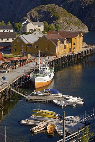 The harbor of Nusfjord, Nussfjord, Ramberg, island of Flakstadoya, Flakstadoya, Lofoten archipelago, Nordland, Norway, Europe