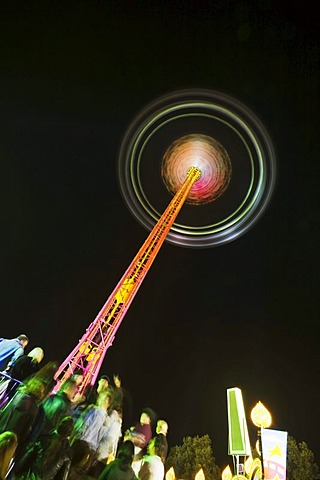 Star Flight, chair swing ride or Chair-O-Planes at night, Oktoberfest, Munich, Bavaria, Germany, Europe