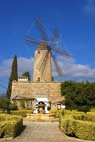 Restaurant in a windmill in Santa Maria del Cami, Majorca, Balearic Islands, Spain, Europe