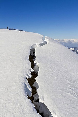 Breaking snow on Alp Spicher Mountain, Canton of St. Gallen, Switzerland, Europe