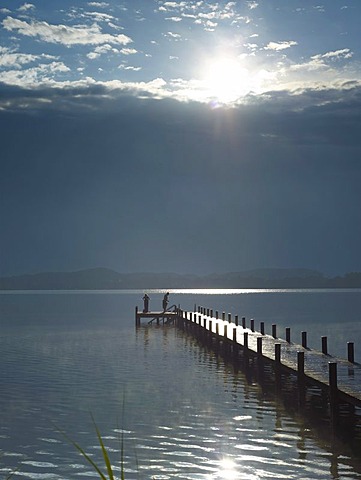 Jetty in Lake Woerthsee, Bavaria, Germany, Europe