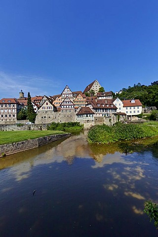 View of the historic centre of Schwaebisch Hall on the river Kocher, Baden-Wuerttemberg, Germany, Europe, PublicGround