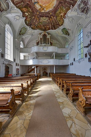 Interior view, monastery church, Kloster Wessobrunn Abbey, Pfaffenwinkel, Upper Bavaria, Bavaria, Germany, Europe