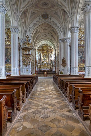 Interior view, parish church of St. Salvator and the Holy Cross, Heilig Kreuz, former Augustinian Canons Church, Polling, Upper Bavaria, Bavaria, Germany, Europe