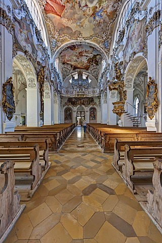 Interior view, the magnificent parish church of St. John the Baptist, old Premonstratensian abbey church, Steingaden, Upper Bavaria, Bavaria, Germany, Europe