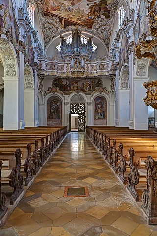 Interior view, the magnificent parish church of St. John the Baptist, old Premonstratensian abbey church, Steingaden, Upper Bavaria, Bavaria, Germany, Europe