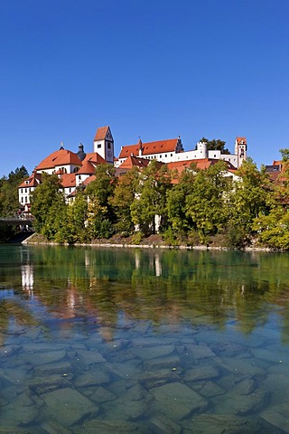 The monastery of St. Mang, a former Benedictine monastery in the diocese of Augsburg, Lech river, Fuessen, East Allgaeu, Swabia, Bavaria, Germany, Europe, OeffentlicherGrund