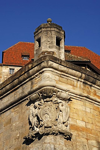 Crest on the Veste Coburg castle, 15th century, Veste Coburg 1, Coburg, Upper Franconia, Bavaria, Germany, Europe
