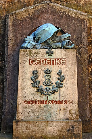 War memorial of 1918 for the fallen soldiers of the 6th Thuringian Infantry Regiment No. 95, courtyard of Veste Corburg castle, Coburg, Upper Franconia, Bavaria, Germany, Europe