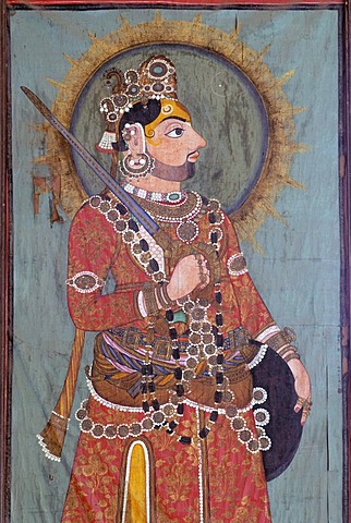 Mural painting, Maharaja of Dungarpur, Juna Mahal, Old Palace of Dungarpur, Rajasthan, India, Asia