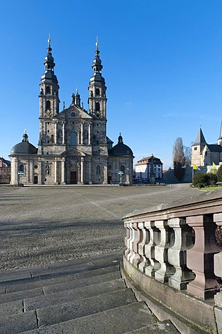 Fulda Cathedral, built by Johann Dientzenhofer, 1704 - 1712, with the Romanesque Chapel of St. Michael, Fulda, Hesse, Germany, Europe