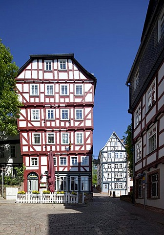 Half-timbered house, Schlosstreppe, Upper Town, Marburg, Hesse, Germany, Europe, PublicGround