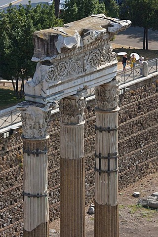 View from Capitoline Hill on columns of the Forum Julius Caesar, Forum Romanum, Roman Forum, Rome, Italy, Europe