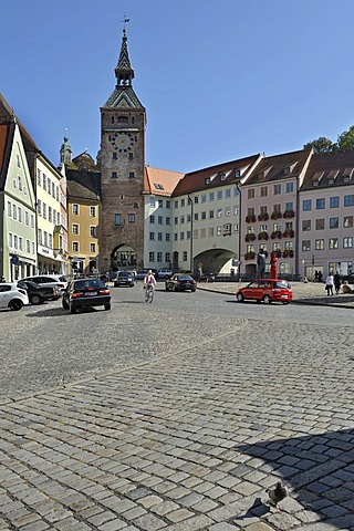 Main square with Schmalzturm tower, Landsberg am Lech, Bavaria, Germany, Europe