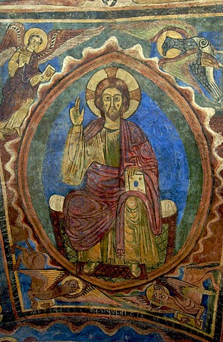 Christ Pantocrator fresco, Basilica Saint Julien, Brioude, Haute Loire, Auvergne, France, Europe