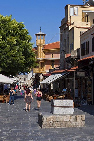 Mehmet Aga Mosque, Odos Sokratous, shopping street, historic centre of Rhodes, Greece, Europe