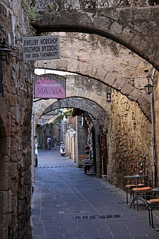 Alley with stone arches, historic centre of Rhodes, Greece, Europe, PublicGround