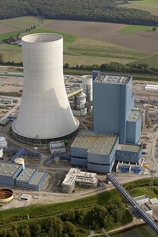 Aerial view, Datteln 4, E.ON coal-fired power plant under construction, Datteln, Ruhr Area, North Rhine-Westphalia, Germany, Europe
