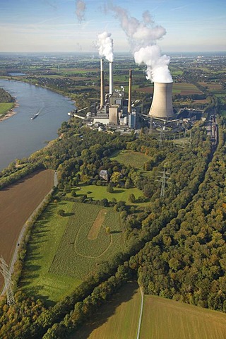 Aerial view, Voerde power plant, Lower Rhine area, Ruhr Area, North Rhine-Westphalia, Germany, Europe