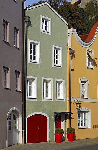 Colorful houses in Burghausen, Upper Bavaria, Germany, Europe