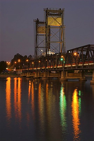 Bridge across the Clyde River by night, Batemans Bay, New South Wales, Australia