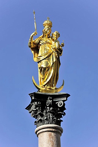 Mariensaeule, Marian Column, Marienplatz square, Munich, Bavaria, Germany, Europe