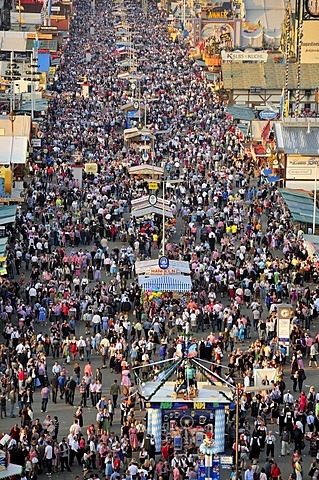 Crowds in Bierstrasse, beer street, Oktoberfest, Munich, Bavaria, Germany, Europe