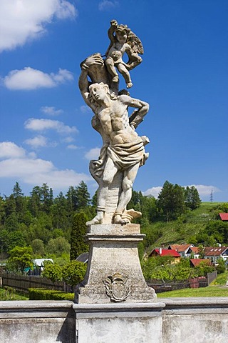 A statue of the stone bridge from the 18th century, Brtnice, Jihlava district, Vysocina region, Czech Republic, Europe