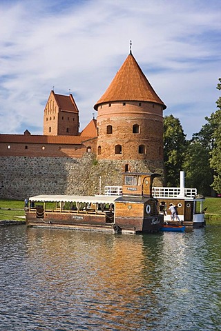 Ships off Trakai Island Castle, Trakai Historical National Park, Lithuania, Europe