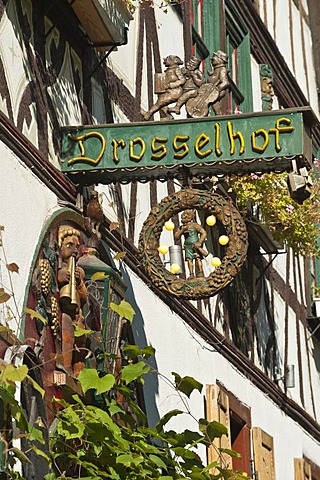 Drosselhof wine bar in the Drosselgasse, Rudesheim, Rheingau, Hesse, Germany, Europe