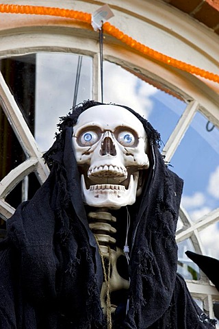 Halloween decoration at the entrance of a shop in Newburyport, Massachusetts, New England, USA