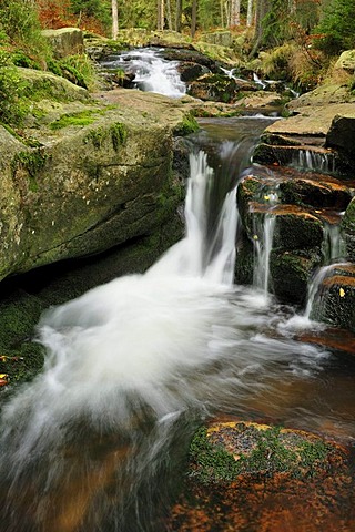 Unterer Bodefall waterfall in autumn, Braunlage, Lower Saxony, Germany, Europe